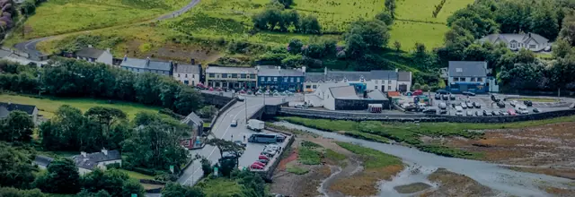 Panorama of Leenane village on the shore of Killary Harbour