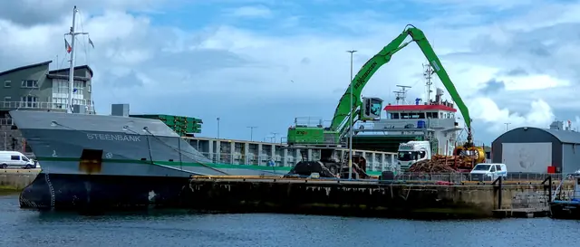 A cargo ship and crane in Galway docks